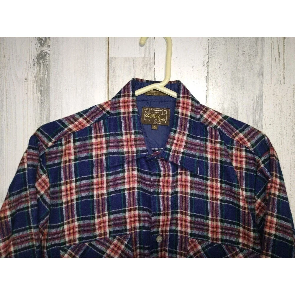 VINTAGE 80s Country Squire Plaid Flannel Button Shirt Size Medium Mens Acrylic
